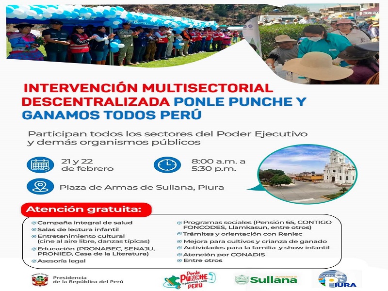 Intervención multisectorial “PONLE PUNCHE Y GANAMOS TODOS PERÚ” llegará a Sullana