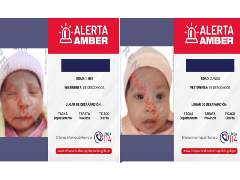 ALERTA EN TACNA: desaparecen dos bebés, de un mes y de dos años